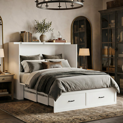 Grand lit escamotable avec rangement, lit mural peu encombrant avec station de charge USB pour chambre d'amis
