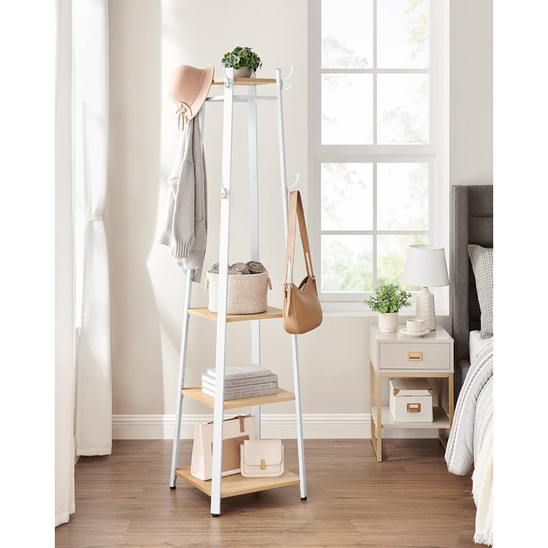 Metal Freestanding 8 - Hook Coat Rack, Oak/White