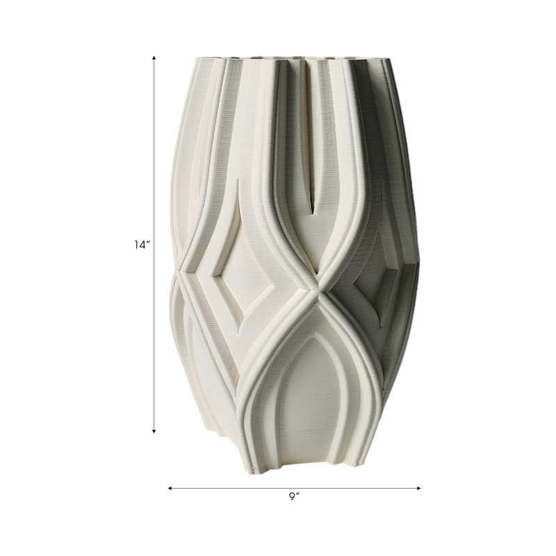 Valencia Sculpted Textured Stoneware Vase With Geometric Curves In Modern Matte Finish, 14" H x 9" W x  9" D