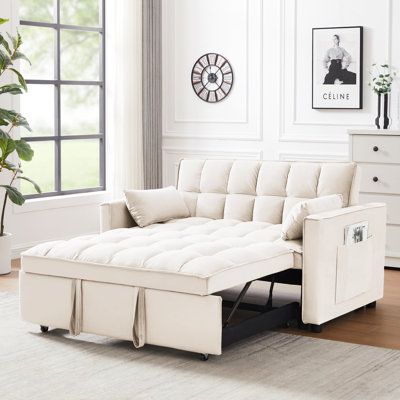 55.29'' Velvet Reclining Sleeper Sofa