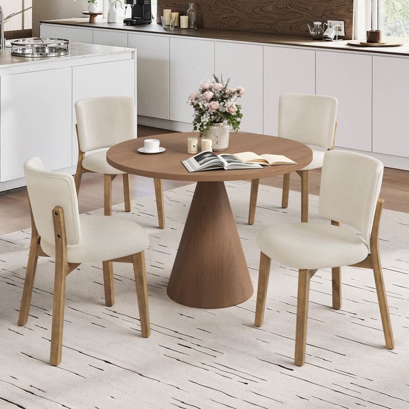 Chaise d'appoint rembourrée en bois massif Annika (ensemble de 4), 4, Lin, Bois naturel