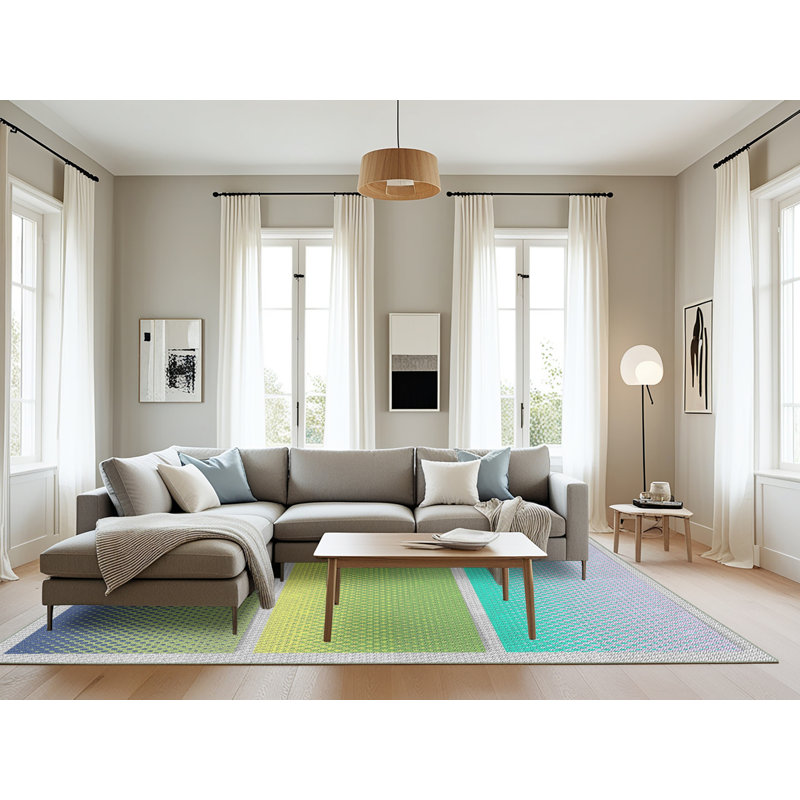 Tapis vert / jaune Power Loom, Rectangle 8 pi x 10 pi