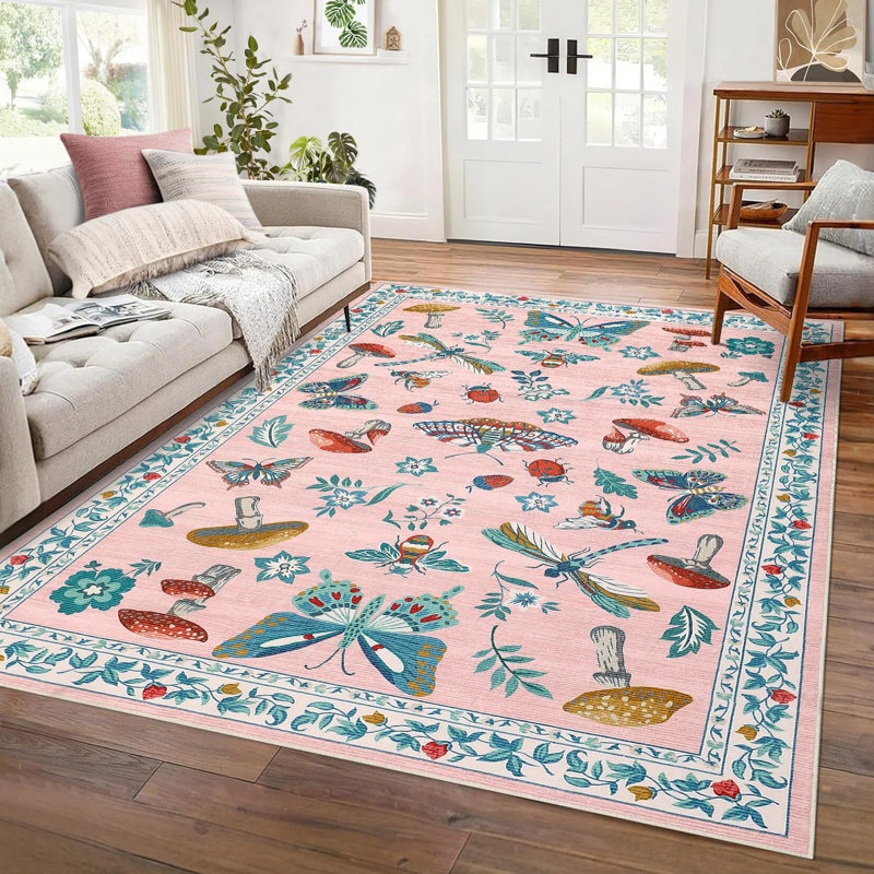 Machine Printed Area Rug, Pink, Rectangle 120 x 170 cm