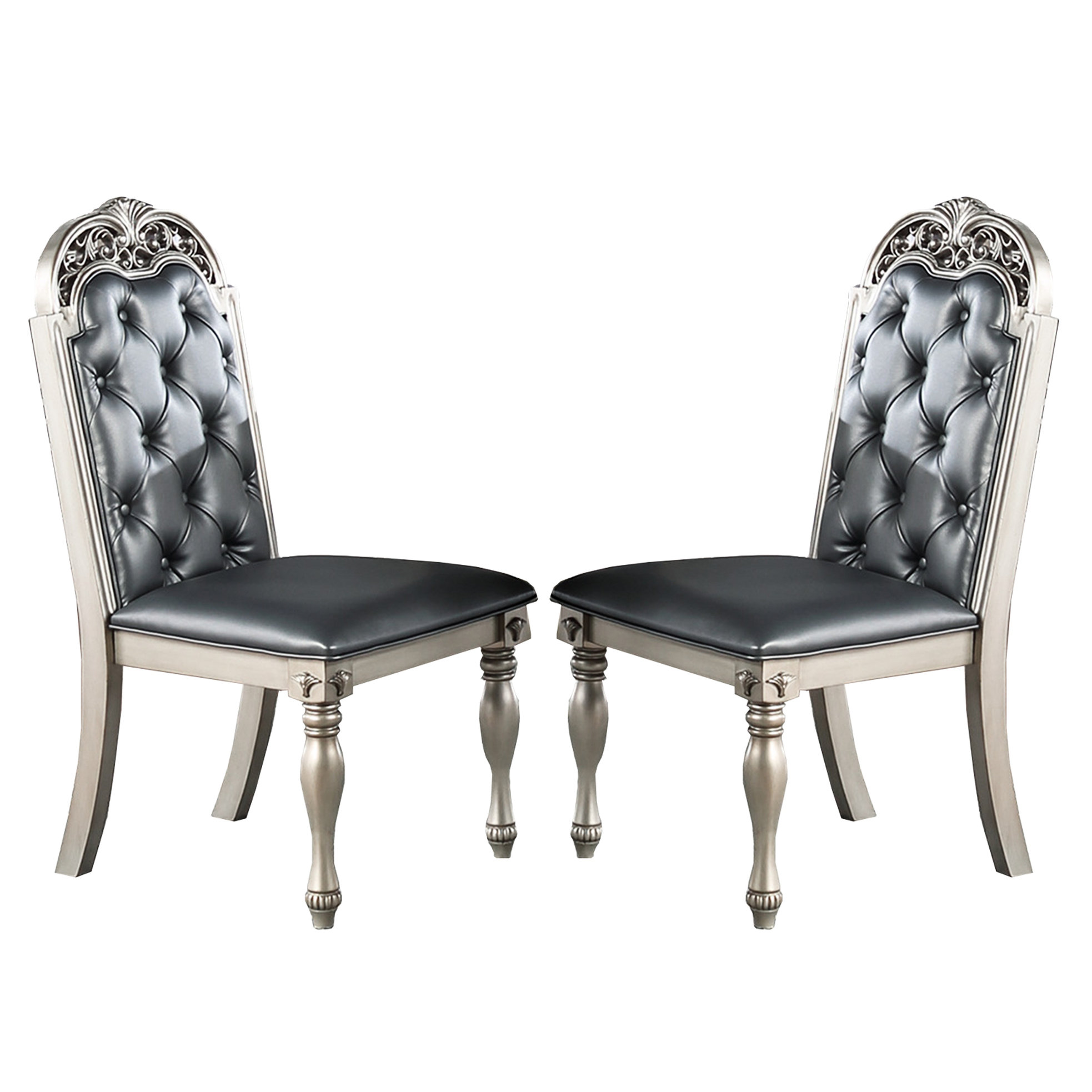 Latitude Run® 2 Dining Chairs, Silver Pu Upholstered - Intricate ...