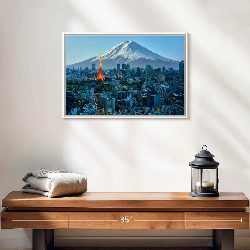 Mont Fuji, paysage urbain de Tokyo, 19 po x 13 po, Cadre flottant blanc