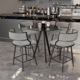Bar Height Set, Tempered Glass Round Dining Table And Height Bar Stools