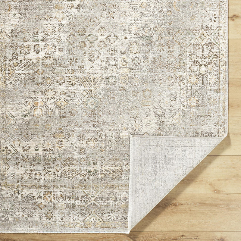 Taupe and Cream Synthetic Stain-Resistant Rectangular Area Rug