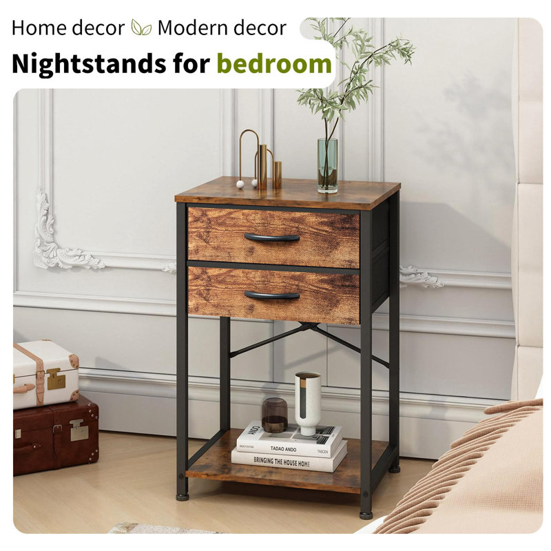 End Table With Fabric Drawer, Nightstand For Bedroom, Small Printer Stand