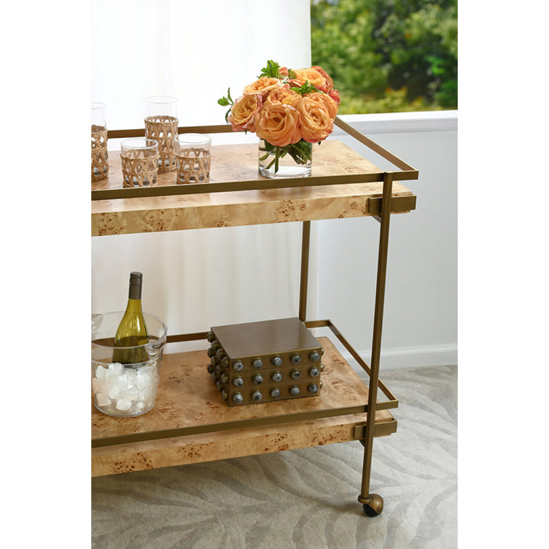 Cash Bar Cart, Antique Brass/Brown, Brown