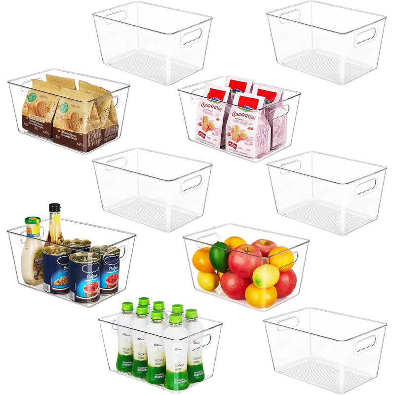 Bacs de rangement transparents pour garde-manger, 10 bacs de rangement en plastique avec poignée pour la cuisine, le réfrigérateur, le congélateur, l'organisation des armoires et le rangement
