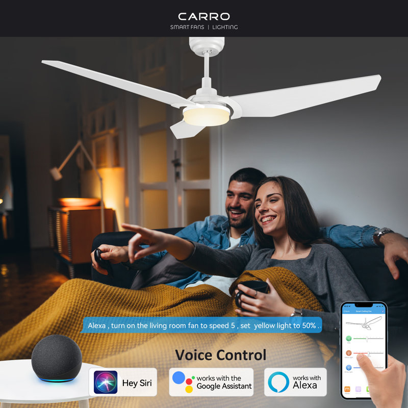 3 - Blade LED Smart Ceiling Fan with Remote Control and Light Kit Included, 56", White