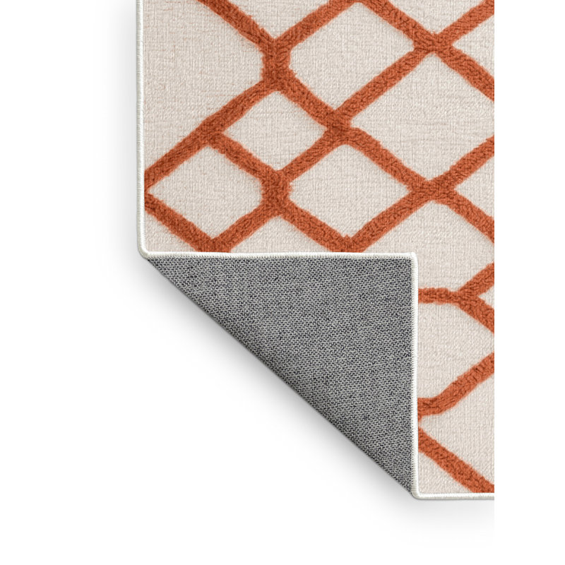 Tapis beige en treillis lavable à la machine, Rond 6 pi