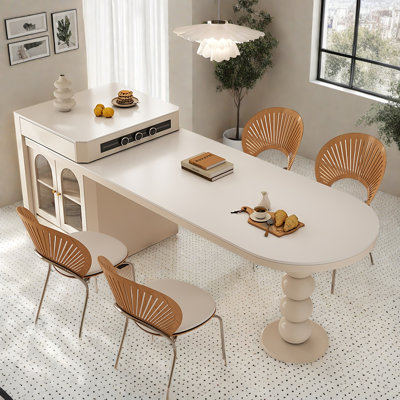 Latrell Cream Rock Plate Kitchen Island Set With Table by Orren Ellis
