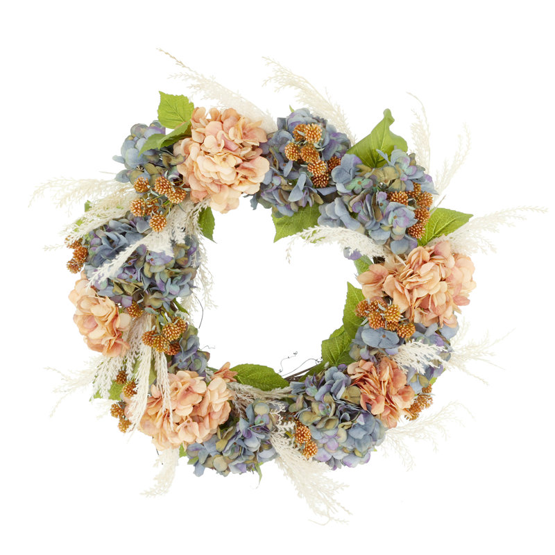24'' Fall Wreath with Hydrangeas, Berries and Pampas
