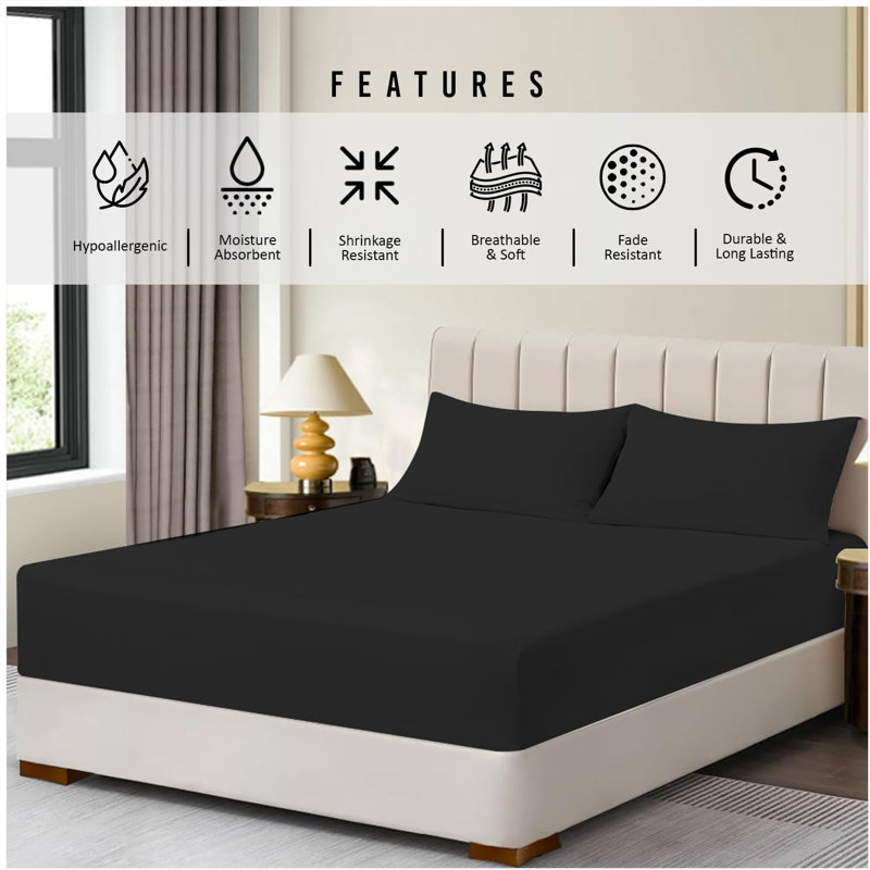 Super Dreamer Fitted Sheet Pack of 2 Solid Colour Polyester Bed Sheets - Single Double King Size Machine Washable, Single