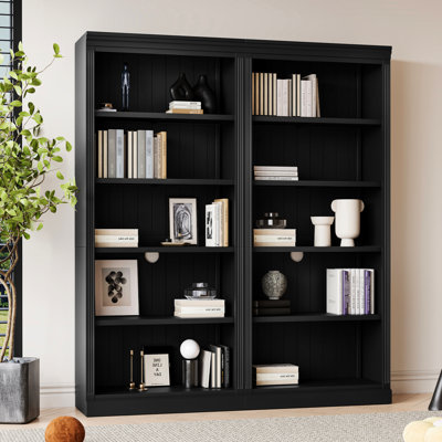 Bibliothèque à 5 espaces de rangement, bois massif, tablettes réglables, DEL, noir pour bibliothèque de 84,49 po de hauteur, crayon