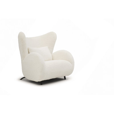 Modern Teddy Fabric Armchair & Ottoman Combo, Wingback Design Accent Chair With Footrest, Ldeal For Bedroom & Living Space