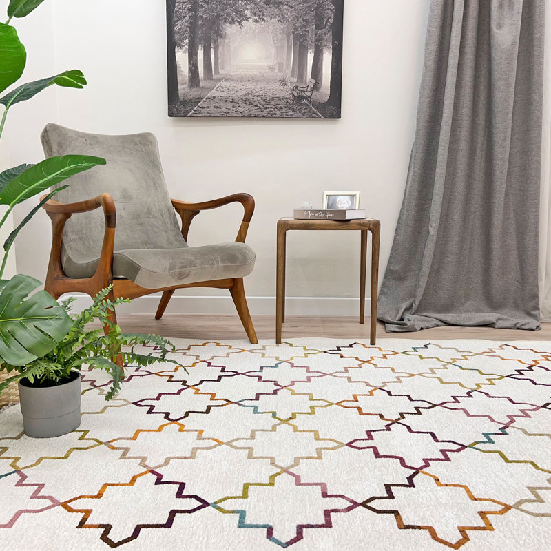 Tapis en coton blanc crème Alfa Rich Boho, Rectangle 4 pi 1 po x 5 pi 9 po