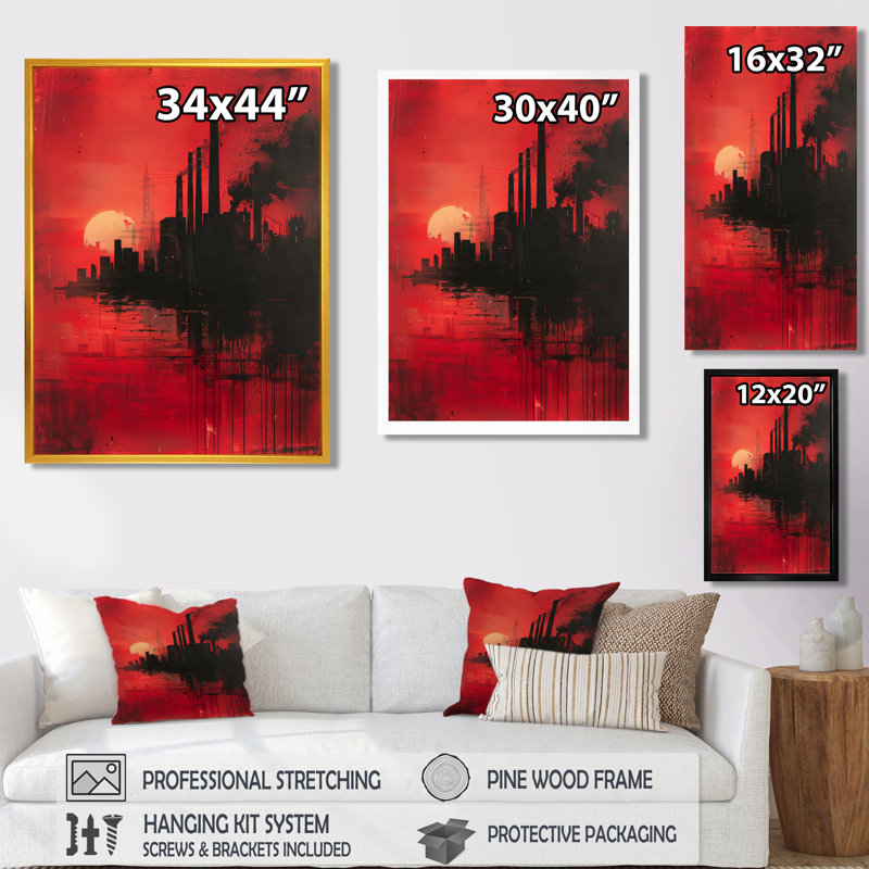 «Red Power Industrial Power Plant I» par Red Red, Encadrement argenté, H 12 po x l 20 po