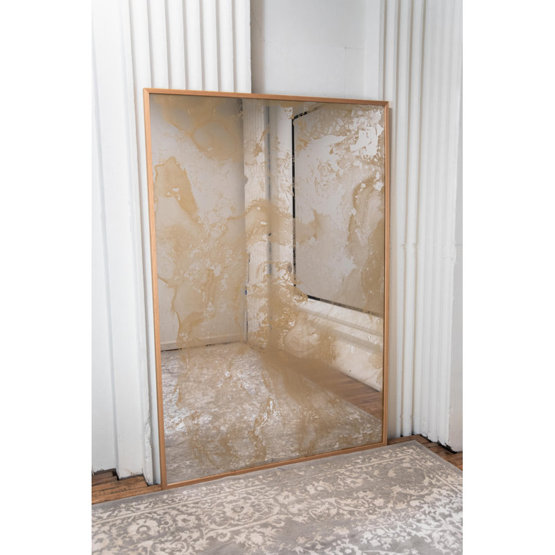 Full Length LiteMirror Antiqued with Wood Frame and Rolling Stands, 86.5" x 50.5"