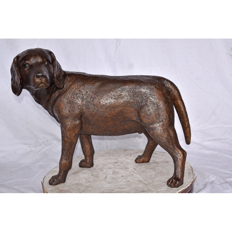 Beagle Dog Standing Made Of Bronze, Statue - Size: 27"L X 14"W X 21"H.