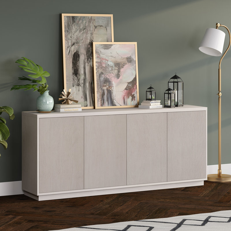 Alston 68" Wide Rectangular Fluted Buffet Table, Alder White
