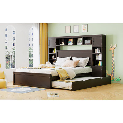 Luxurious Queen Size Wooden Bed With Integrated All - In - One Cabinet, Shelf And Sockets For Optimal Organization And Comfort