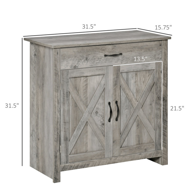Farmhouse Sideboard Buffet Cabinet, Barn Door Coffee Bar Cabinet with Adjustable Shelf, Dark Gray Wash 