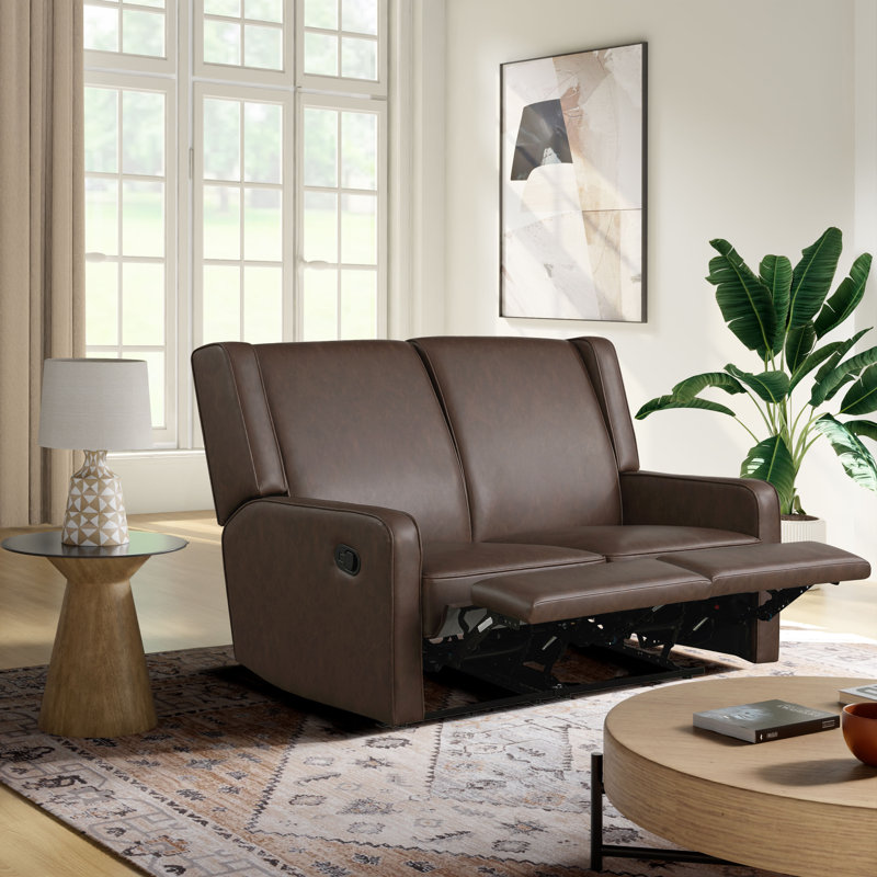  Keough 55.9" Manual Reclining Loveseat Soft Modern Track Arm Pocket Coil Comfort Toolless Assembly Vegan Leather Fabric