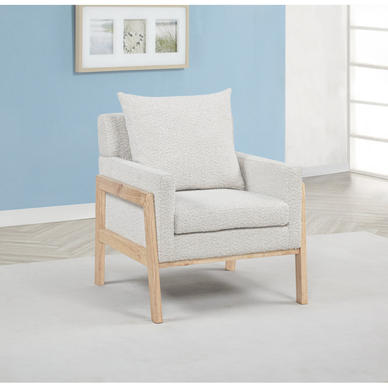 Boucle Accent Chair With Wooden Frame, Cream
