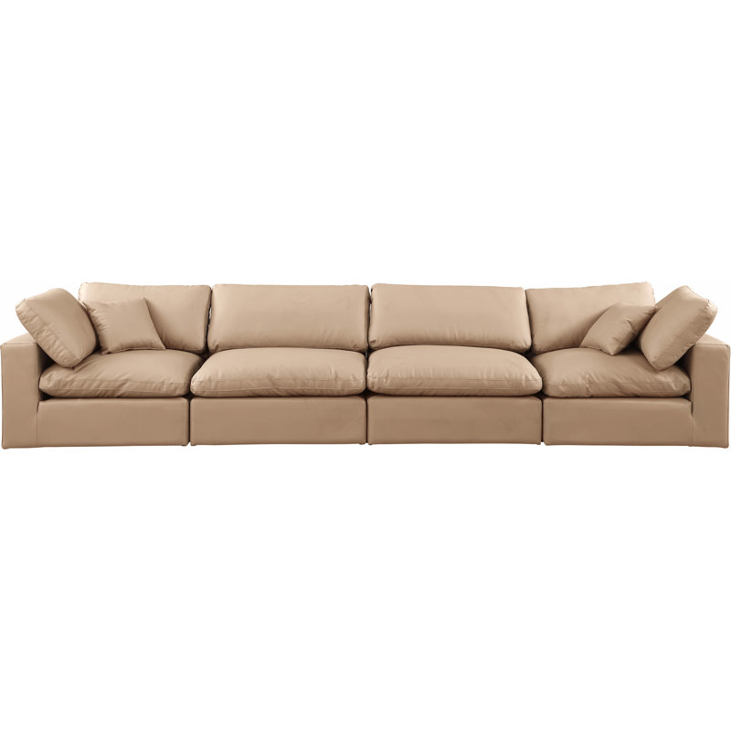 Husnida 158'' Upholstered Sofa, Tan Vegan Leather