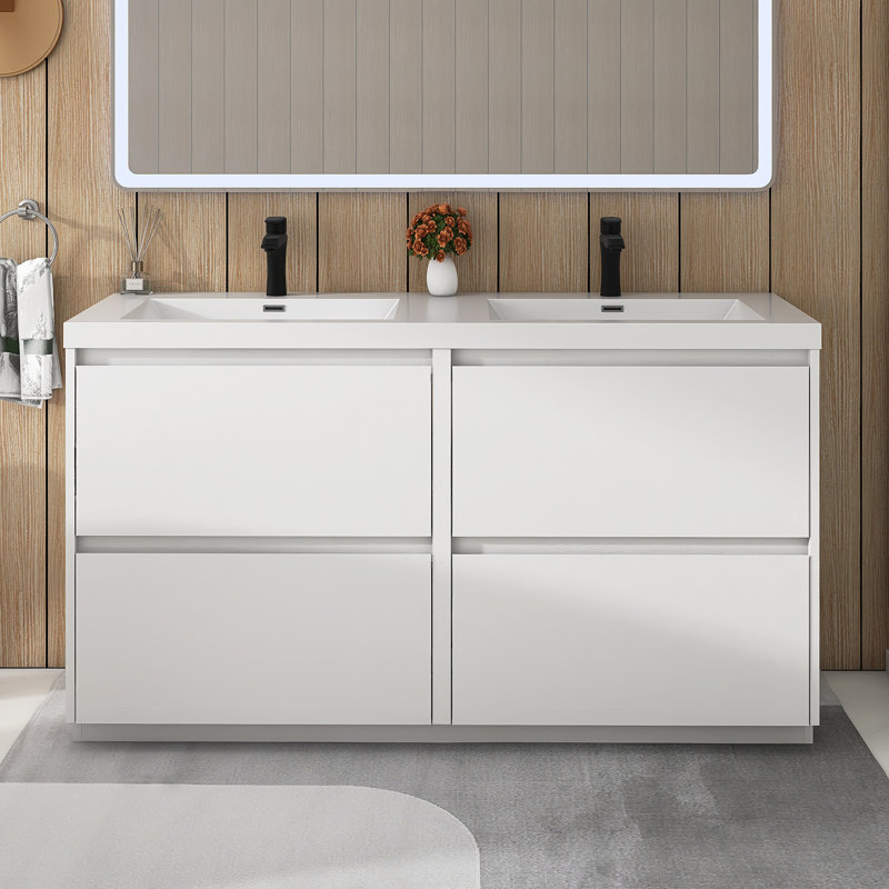 Meuble-lavabo double 60 po avec lavabo en résine, White