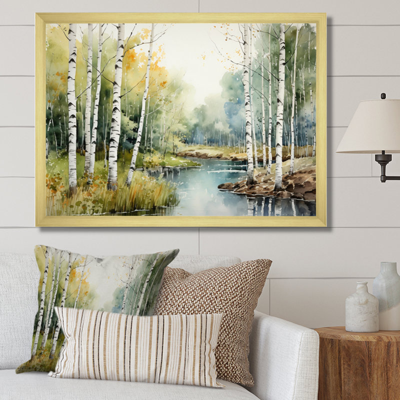 Birch Woods Silent Woods II - arbre, art mural Birch, H 16 po x l 32 po x P 1 po, Cadre doré simple