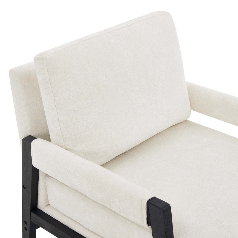 Mid-Century Modern Chenille Upholstered Accent Armchair, White