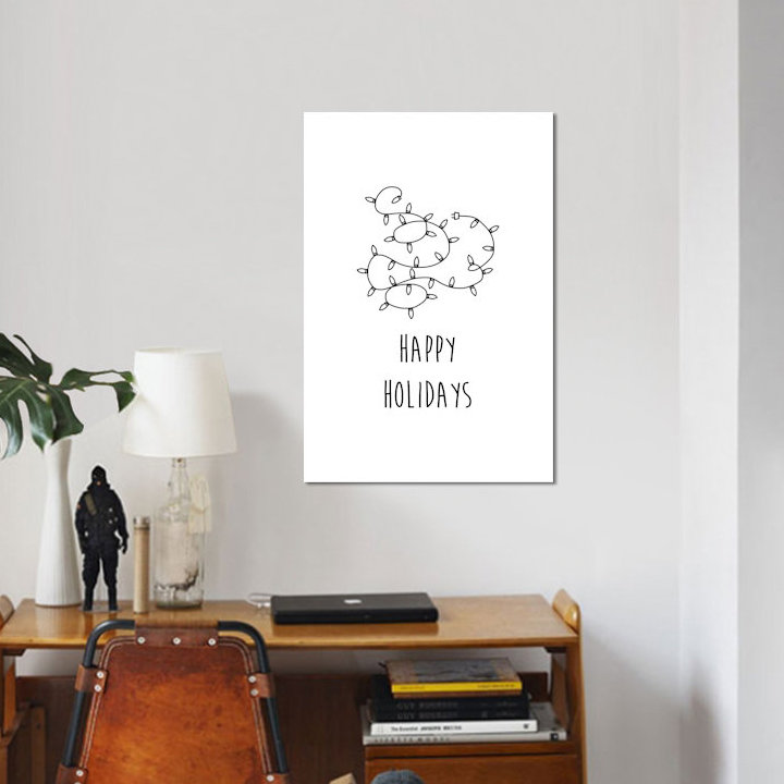 « happy fêtes », art textuel sur toile, H 26 po x l 18 po x P 1,5 po, Pas de tapis, Toile tendue