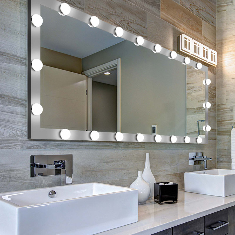 Miroir de salle de bain avec miroir Hollywood, Argent argent