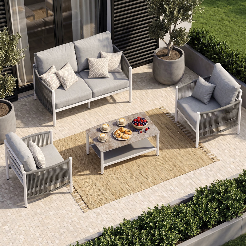Canapé extérieur 2 places en aluminium de 130 cm (51 po) avec coussins de 15 cm (6 po), structure antirouille et revêtement en PEHD tissé à la main
