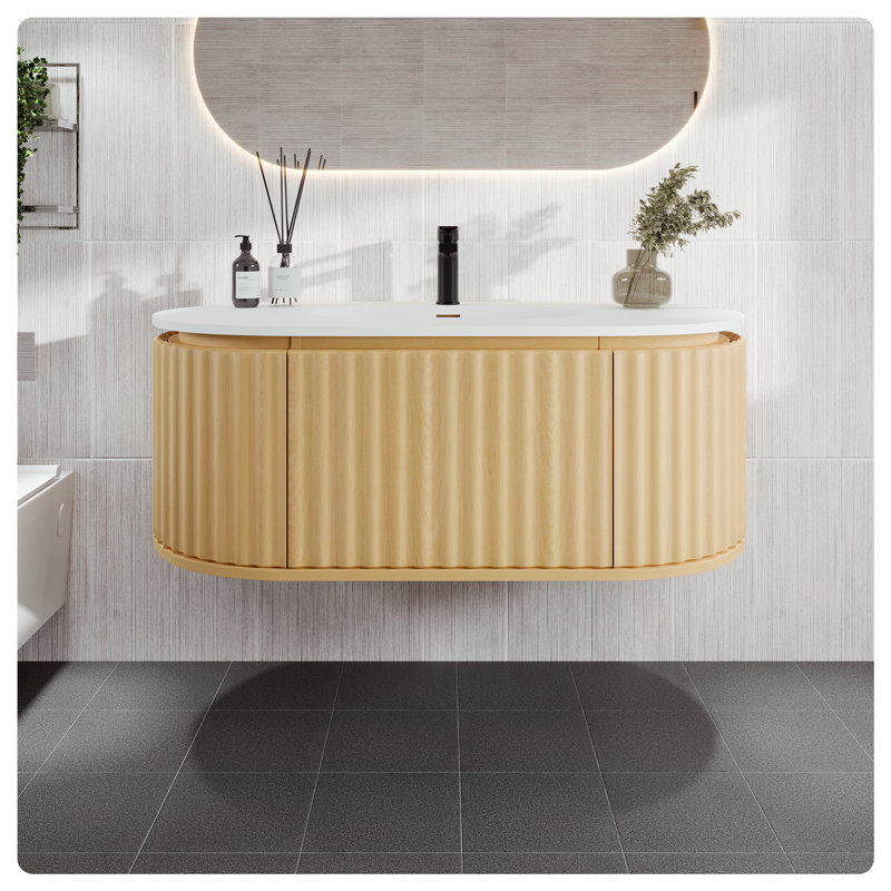 Meuble-lavabo simple 39 po Haven, Naturel, Blanc