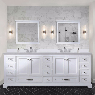 84" W X 22" D Double Basin Bathroom Vanity, Cultured Marble Top With Faucet Set