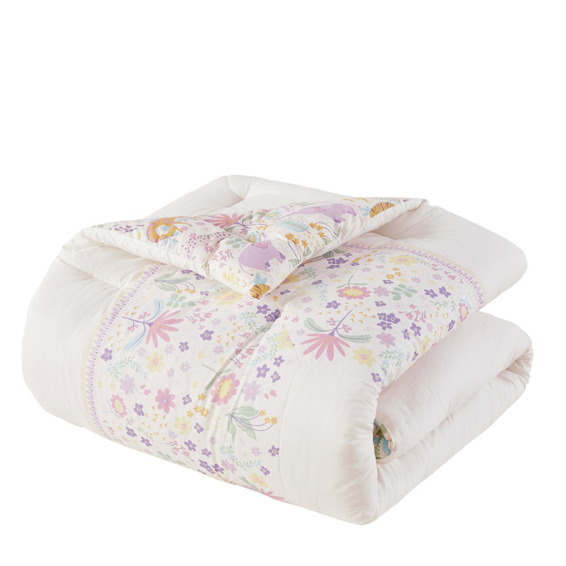 Lulu Floral Reversible Cotton Comforter Set With Throw Pillow, Full Comforter + 2 Standard Shams + 1 Throw Pillow
