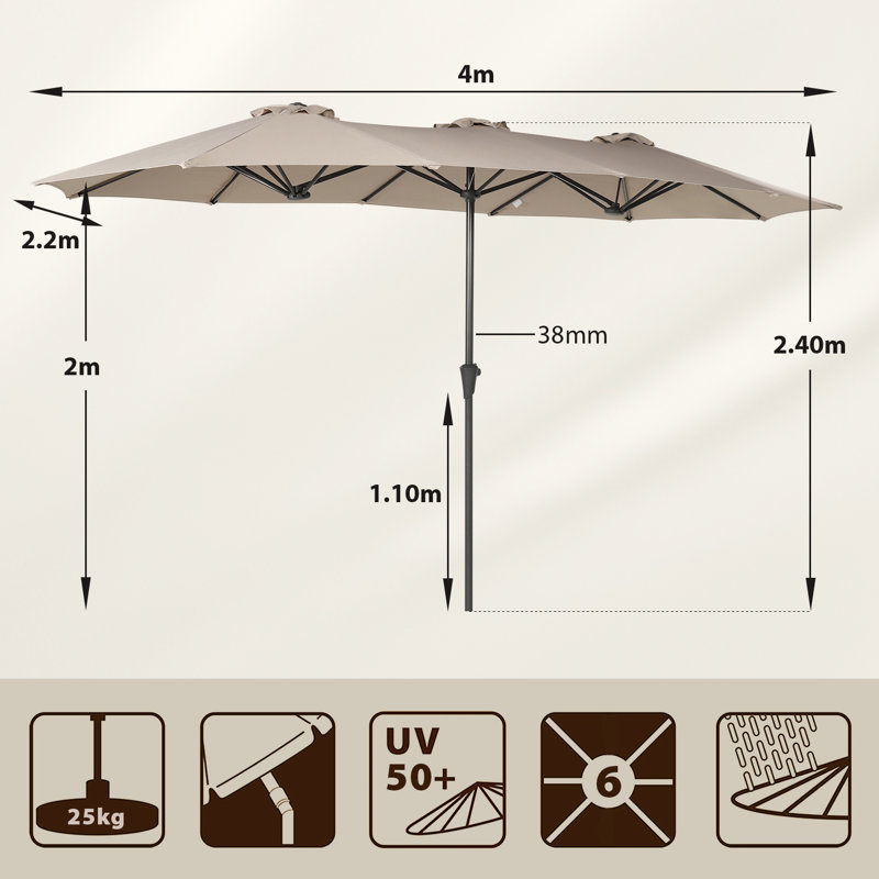 Aurthor 400cm Balcony Parasol, 220 x 400cm, Taupe