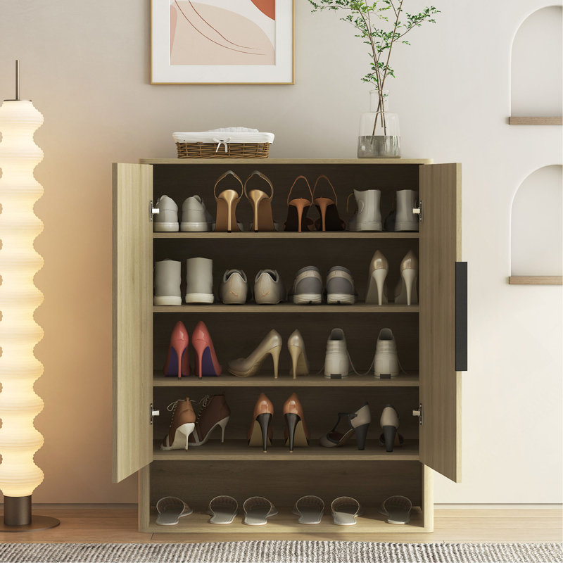 Shoe Storage Cabinet, Wooden Shoe Cabinet With Doors Modern Shoe Organizer With Adjustable Shelves,For Entryway, Hallway, Living Room