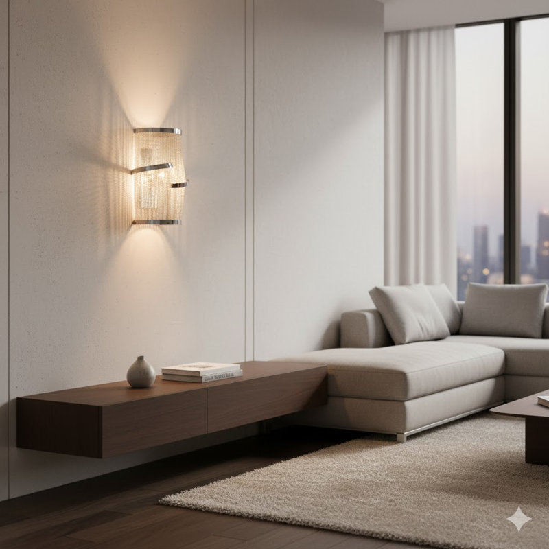 Jon Aluminum 2-Light Silver Chain Wall Sconce