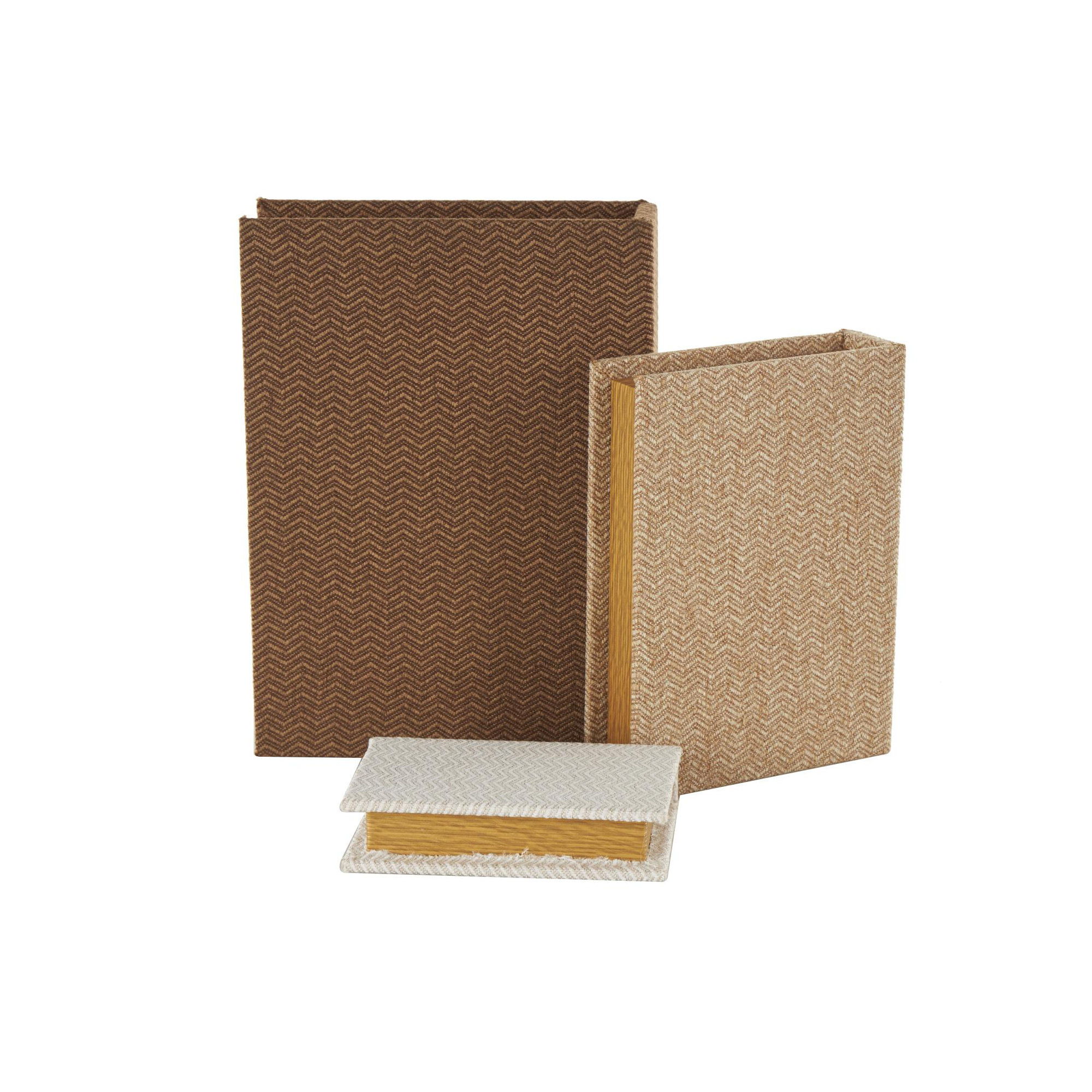 Damali Fabric Storage Book Decorative Multi Colored Box Set, Brown/Natural/White