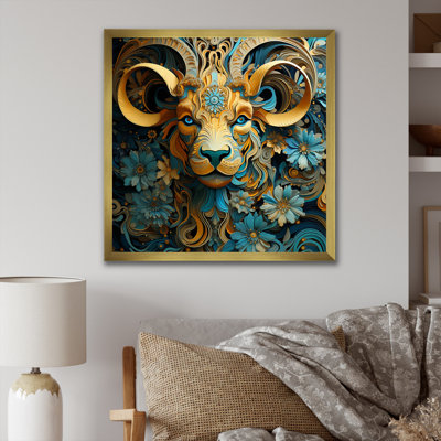 Capricorne jaune, fleurs de chèvre - art mural animal de chèvre