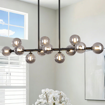Lustre linéaire moderne en verre bullé 12 lumières à intensité variable Spoutnik