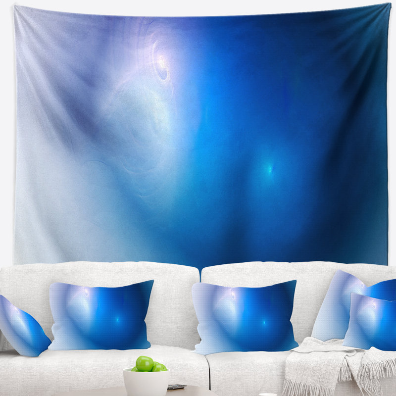 Tapisserie abstraite mystérieuse à texture fractale bleue, H 50 po x l 60 po