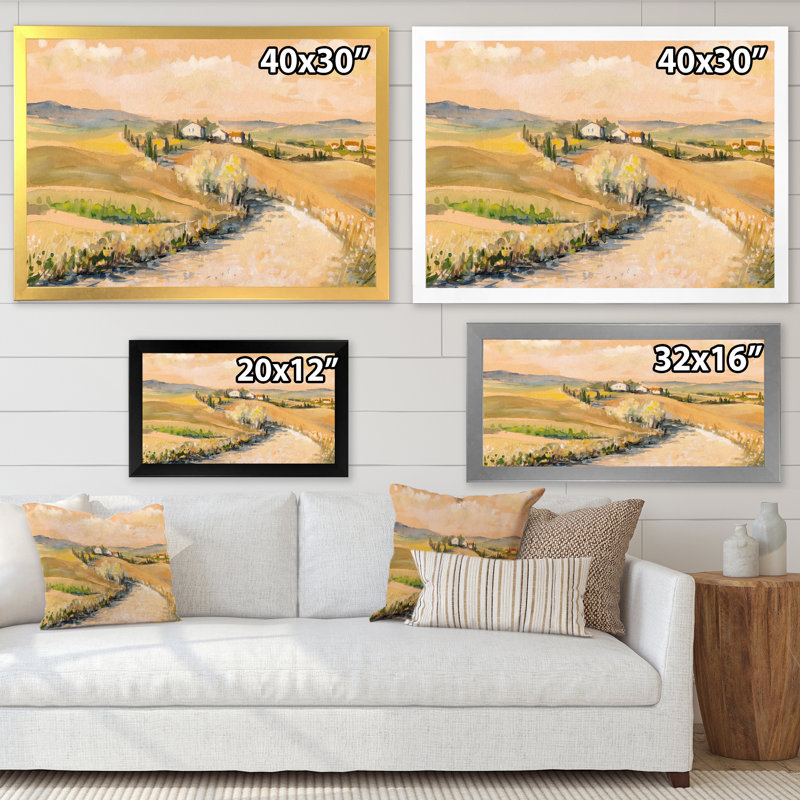 Campagne en Toscane, Italie - reproduction sur toile, Cadre noir, H 30 po x l 40 po x P 1,5 po