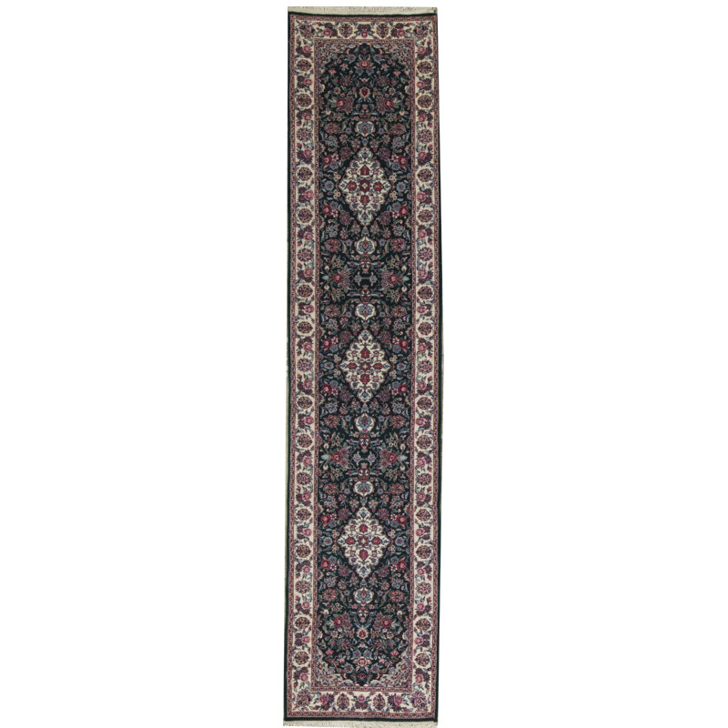 Chemin de table vert, beige et rose noué à la main de haute qualité