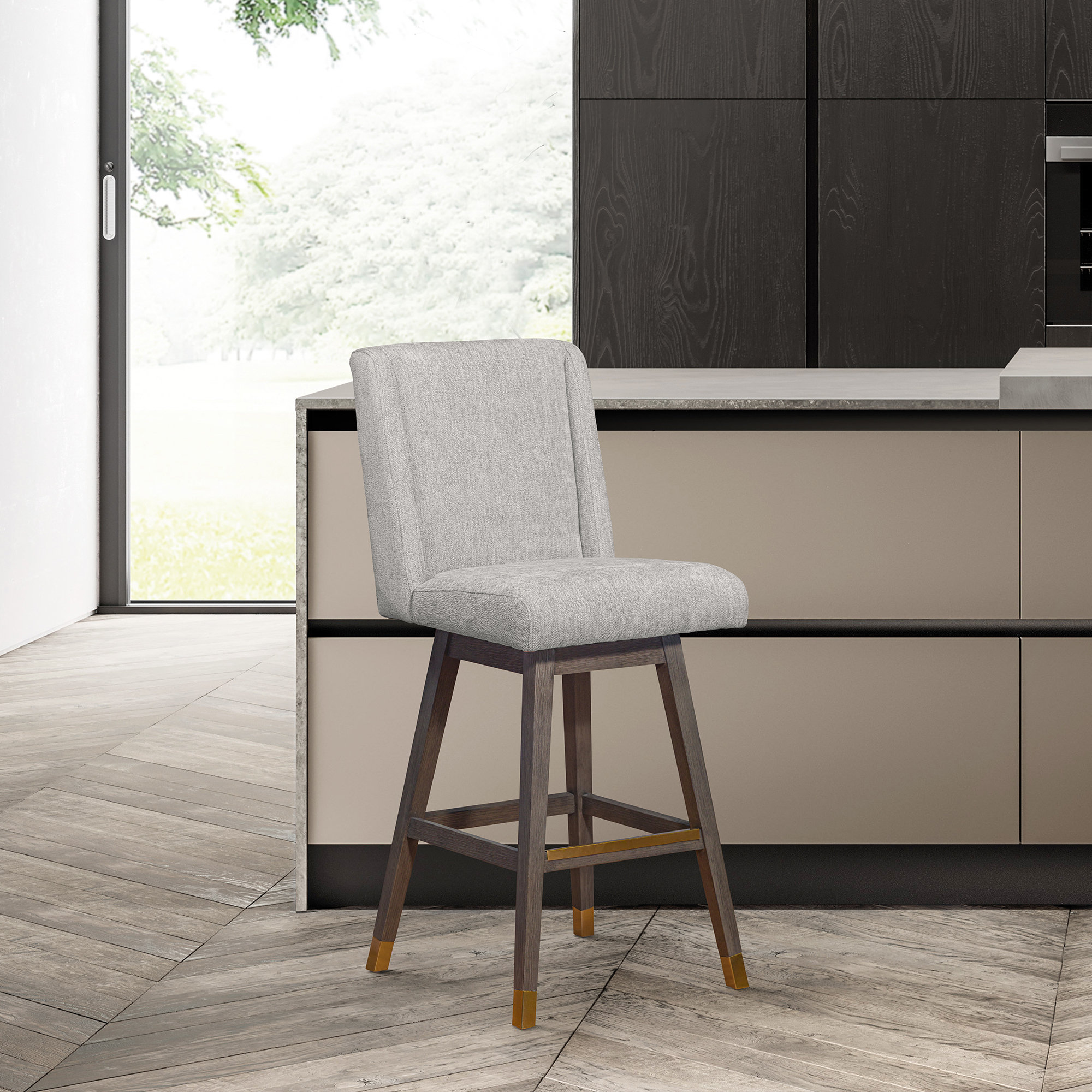 Albemarie Swivel Stool, Bar Stool (30” Seat Height), Gray, Taupe Performance